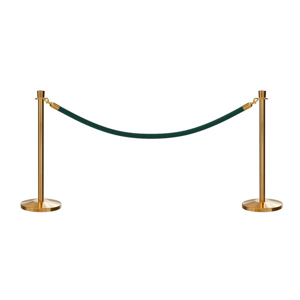 Montour Line Stanchion Post and Rope Kit Sat.Brass, 2 Crown Top 1 Green Rope C-Kit-2-SB-CN-1-PVR-GN-PB